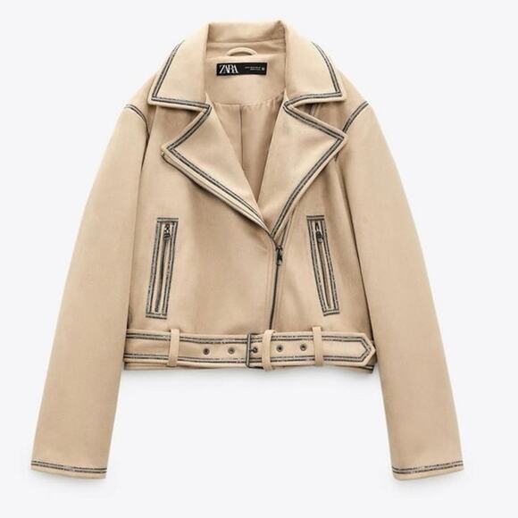 Zara Cropped Jacket sz S Tan and Black Sparkle Jacket - Picture 2 of 12